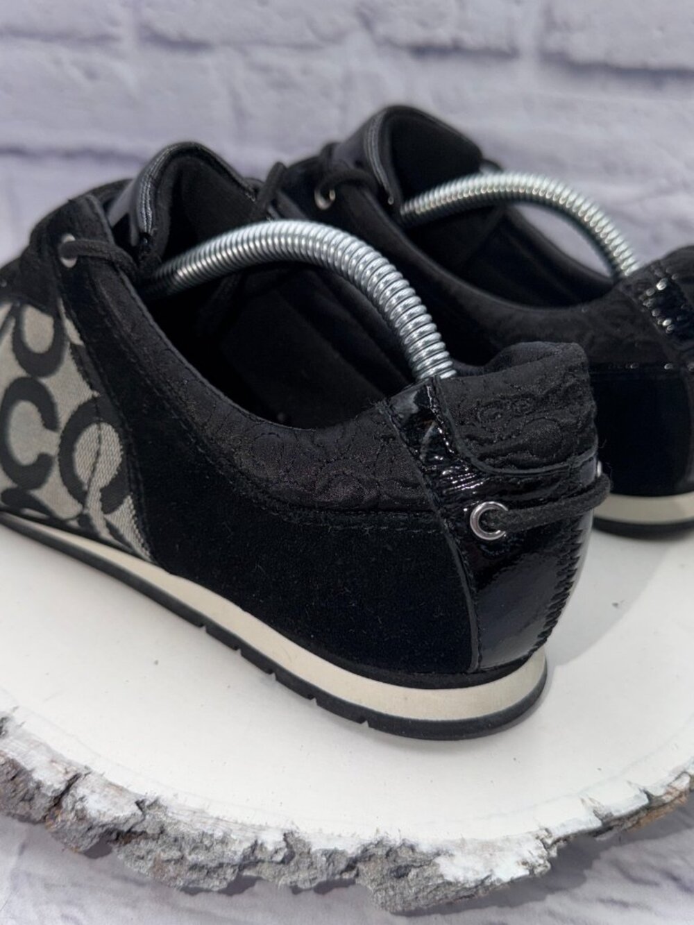 Coach Shoes Womens 7M Kelbie Casual Low Sneakers Black Suede Lace Up Flats - Picture 8 of 12